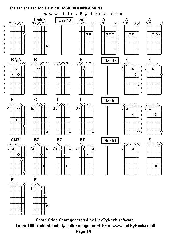 Chord Grids Chart of chord melody fingerstyle guitar song-Please Please Me-Beatles-BASIC ARRANGEMENT,generated by LickByNeck software.